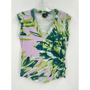 JustCavalli V Neck Top Multicolor Short Sleeve Pink Green Regular Size XS